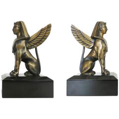 Egyptian Style Bronze Sphinx Griffin Bookend Sculpture Figurines