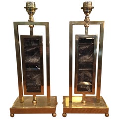 Pair of Rock Crystal and Brass Table Lamps