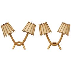 Louis Sognot Attributed Rattan Bamboo Pair of Sconces, 1950s, France