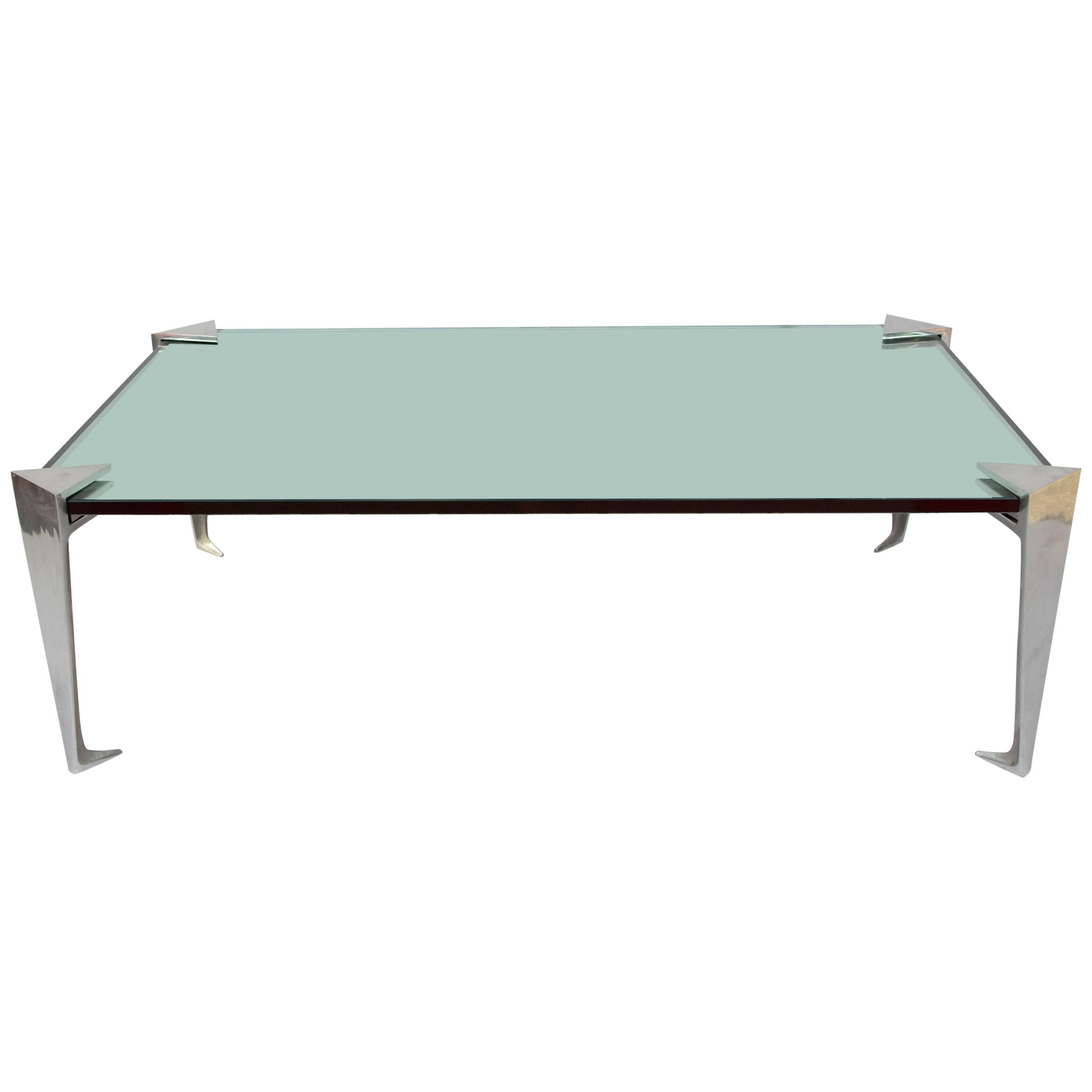 Aluminium and Mirror Top Coffee Table from 1980 For Sale