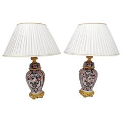 Pair of Ribbed Imari Porcelain Lamps, circa 1880