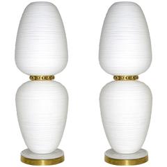 1970s Vistosi Italian Pair of Vintage Gold and White Murano Glass Lamps