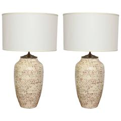 Pair of Embossed Ceramic Table Lamps