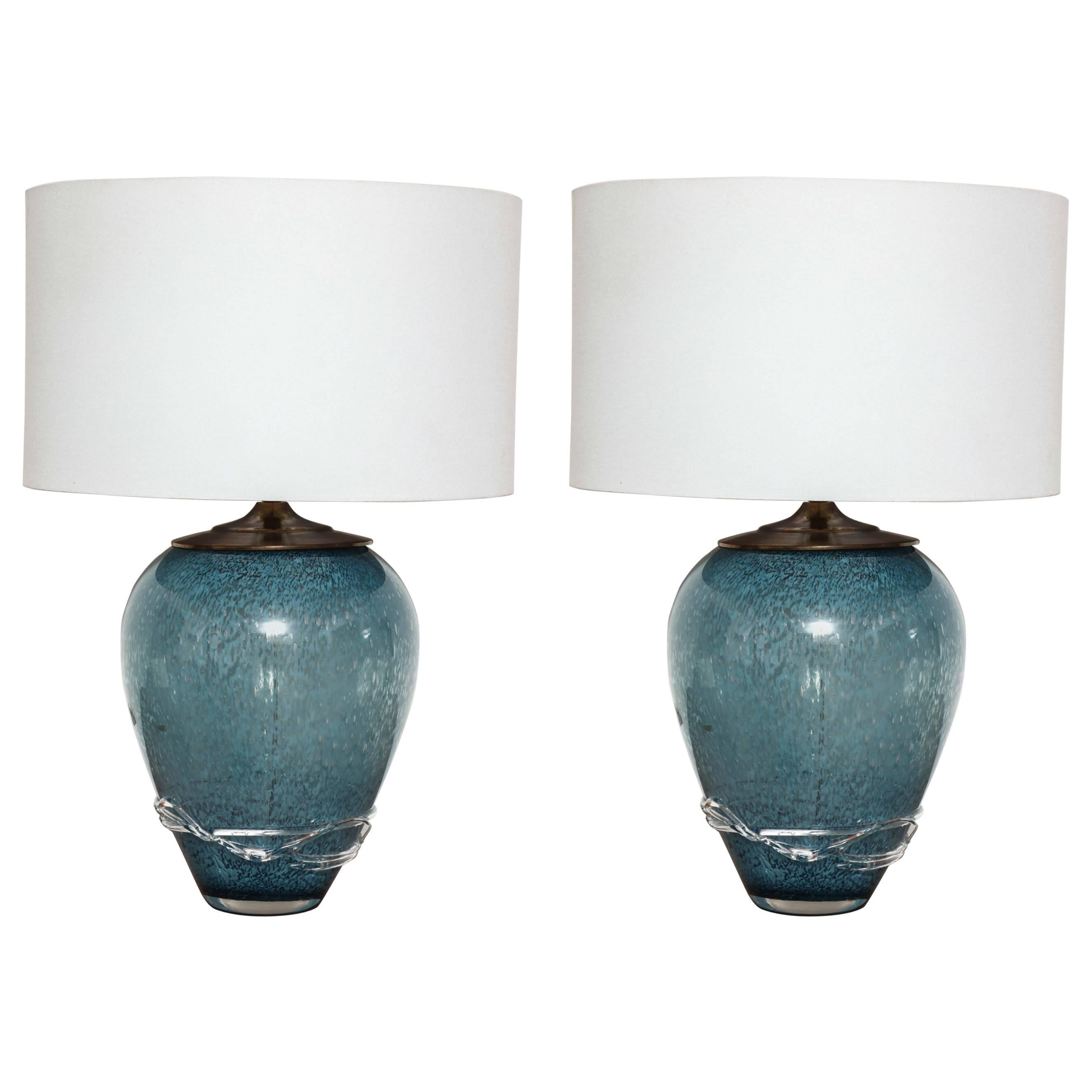 Wedgewood Blue Murano Table Lamps For Sale
