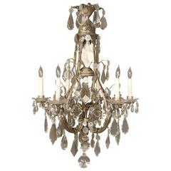 Exceptional Late 19th Century Silvered Bronze and Crystal Chandelier