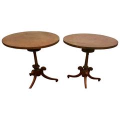 Pair of Mahogany and Walnut Revolving Top Tables