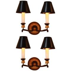 Pair of Iron and Gold Leaf Wood Wall Sconces