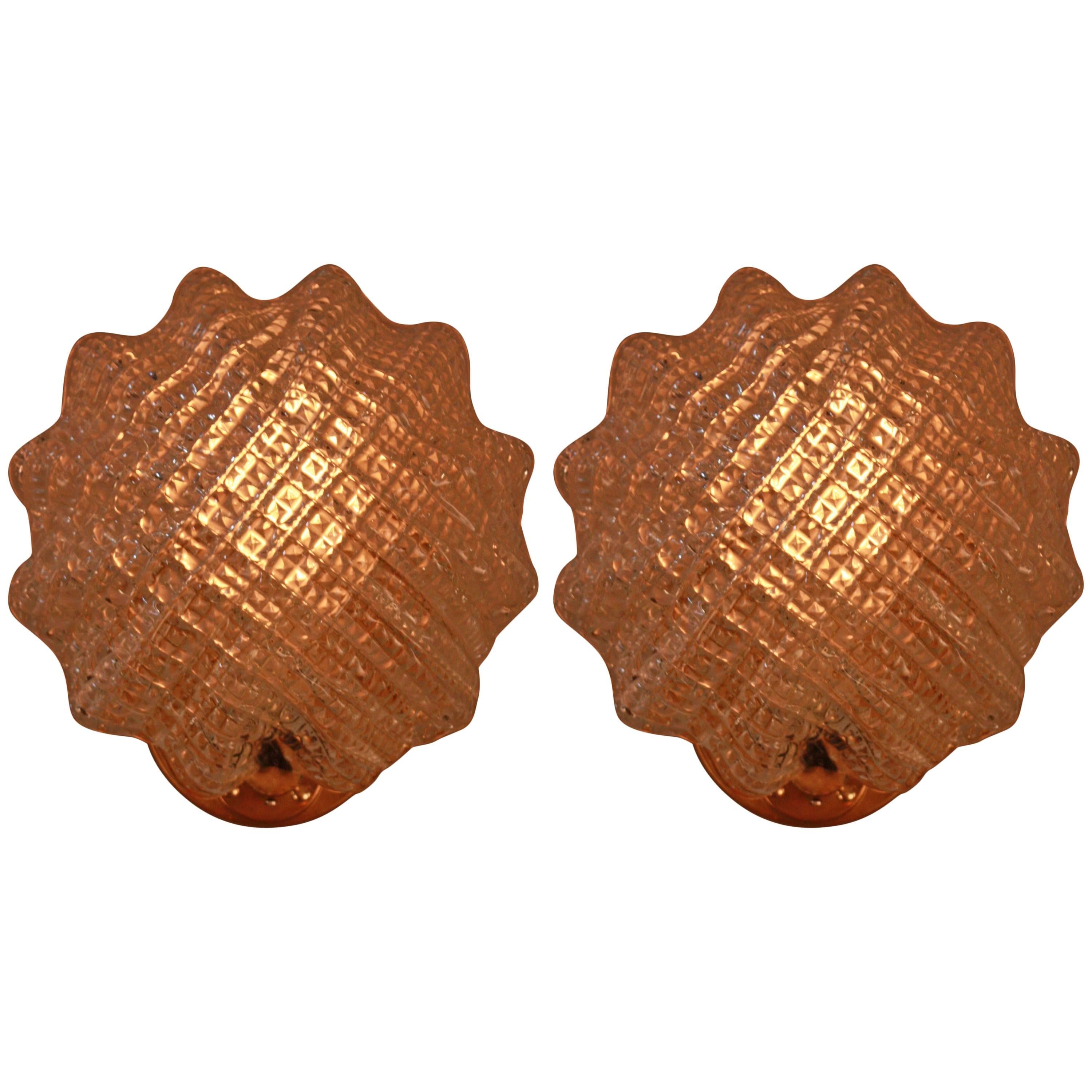 Pair of Texture Glass Wall Sconces in the Style of Barovier e Toso, circa 1960s