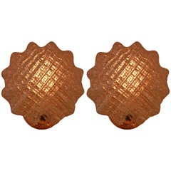 Pair of Texture Glass Wall Sconces in the Style of Barovier e Toso, circa 1960s