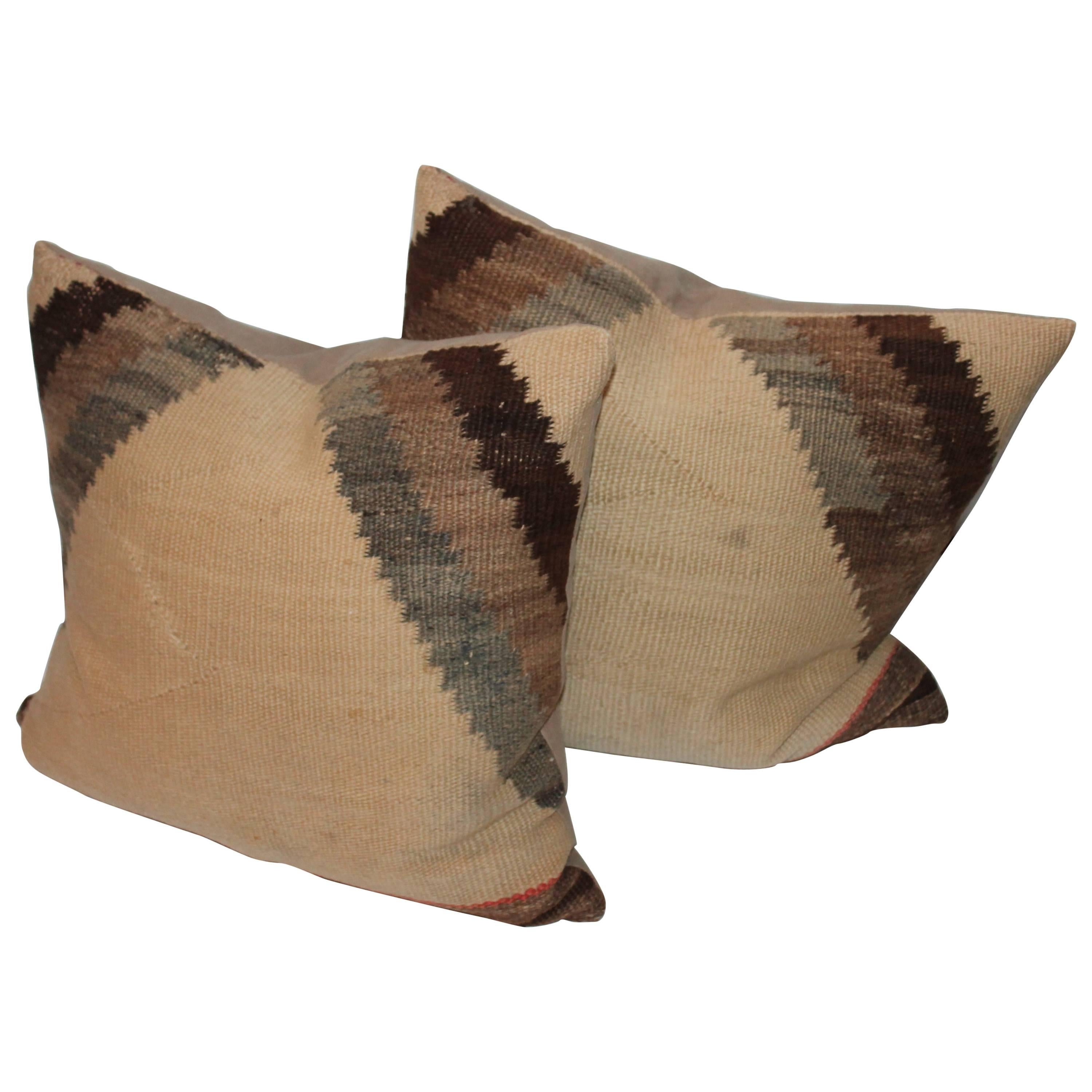 Pair of Early 19th Century Brown and Tan Navajo Weaving Pillows