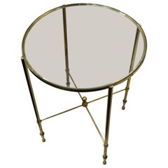 Round Bronze Base Glass Top Cocktail Table, France, 1960s