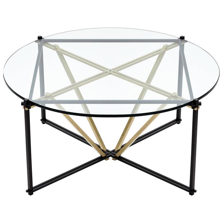 Tensegrity Coffee Table, Black and Satin Brass with Clear Glass For