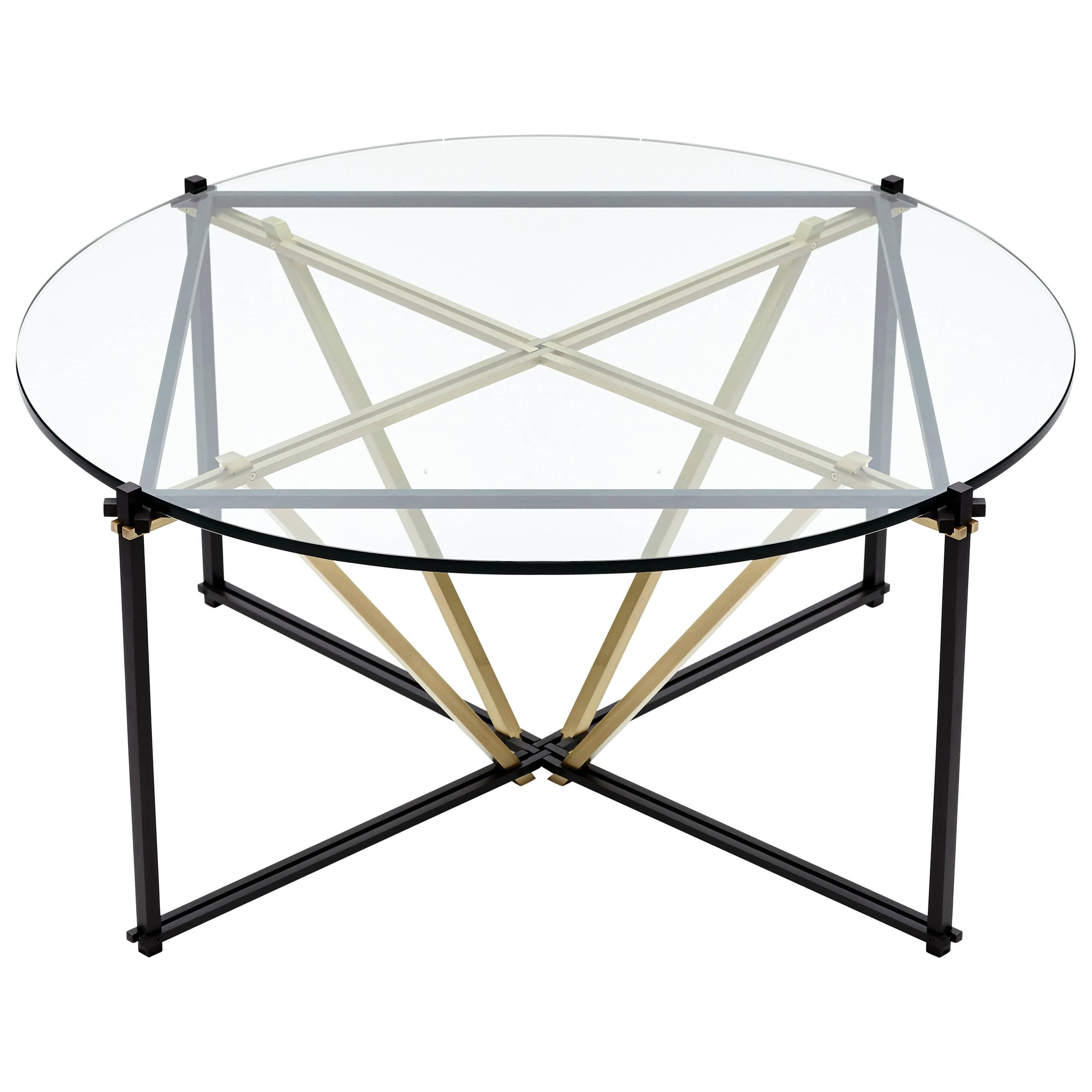Tensegrity Coffee Table, Black and Satin Brass with Clear Glass