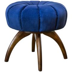 Heywood-Wakefield Bentwood Pouf/Ottoman in Sapphire Blue Velvet