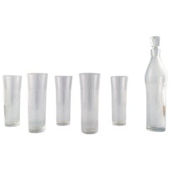 Vintage Five-Piece Glassware, Decanter and Cocktail/Lemonade Glass "Strict," Bengt Orup