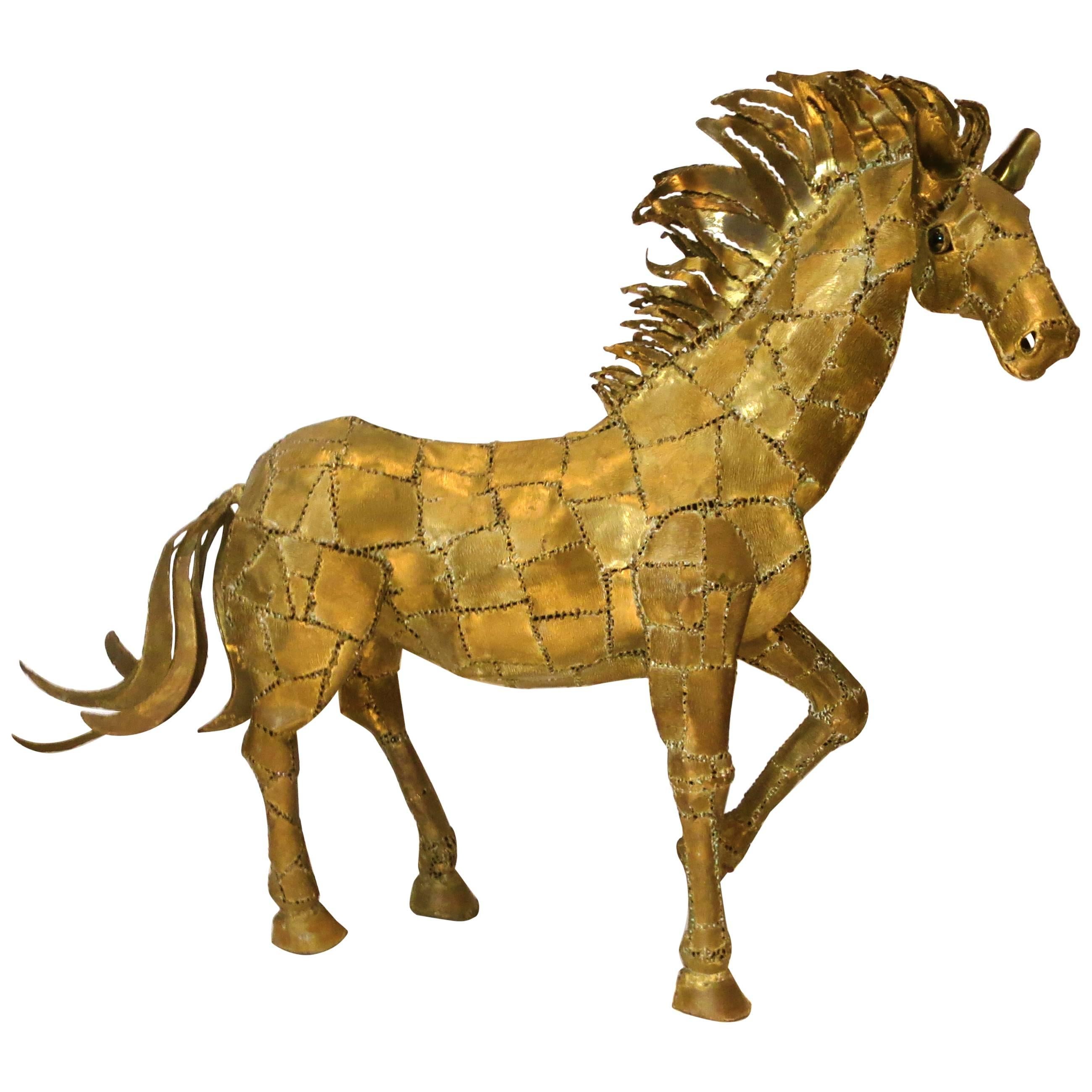 Large Striking Brass Horse by Mexican Artist Luciano Bustamante Signed