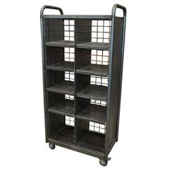 French Iron Post Metal Shelves 1950 on Wheels, circa 1950