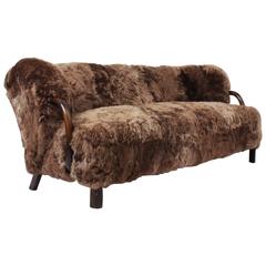 Three-Seat Sofa in Brown Icelandic Sheepskin by Viggo Boesen, Denmark