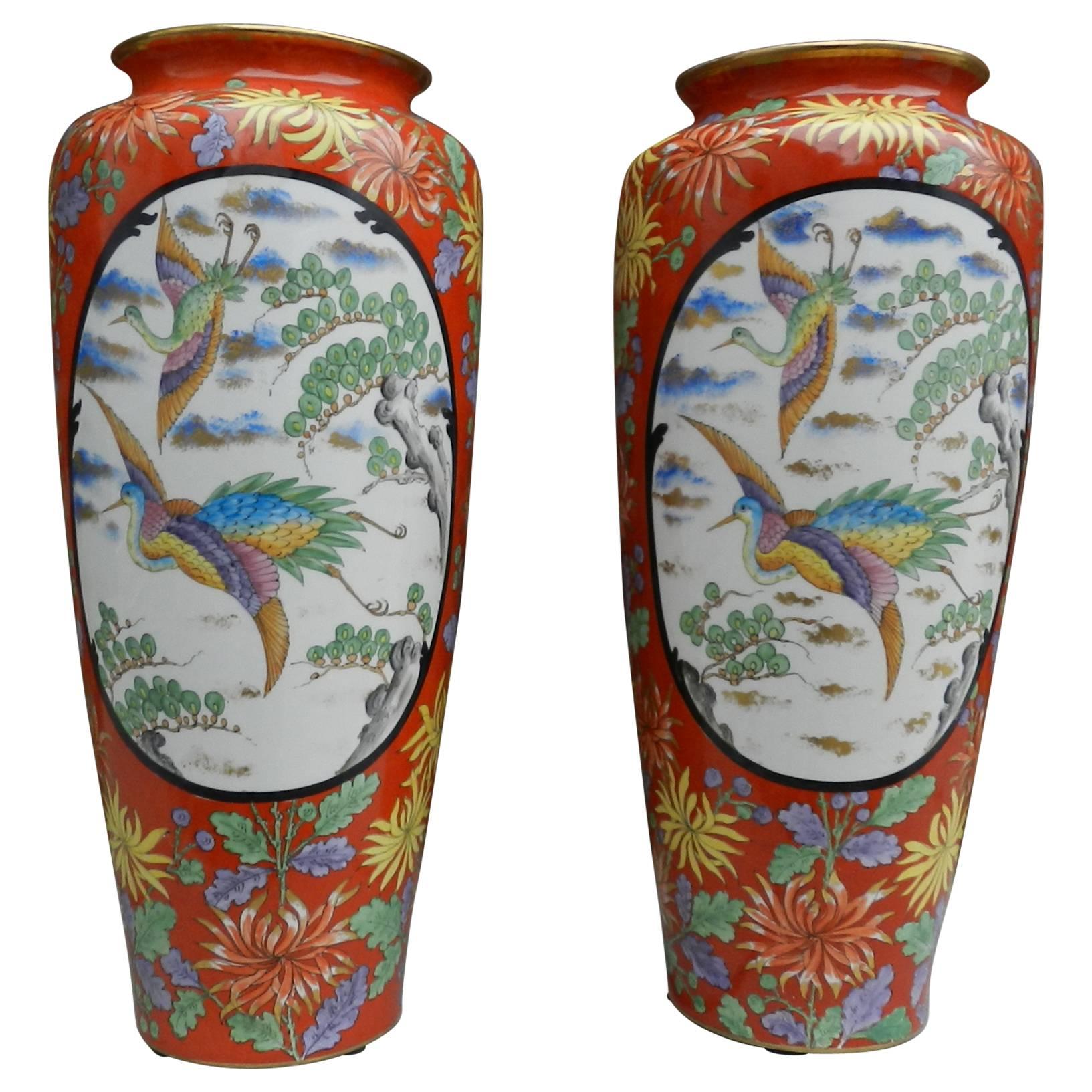 Tressmann & Vogt, Pair of High Limoges Porcelain Vases, circa 1910