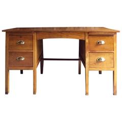 Mid-Century Vintage Writing Desk Twin Pedestal Golden Oak, Early 1900s