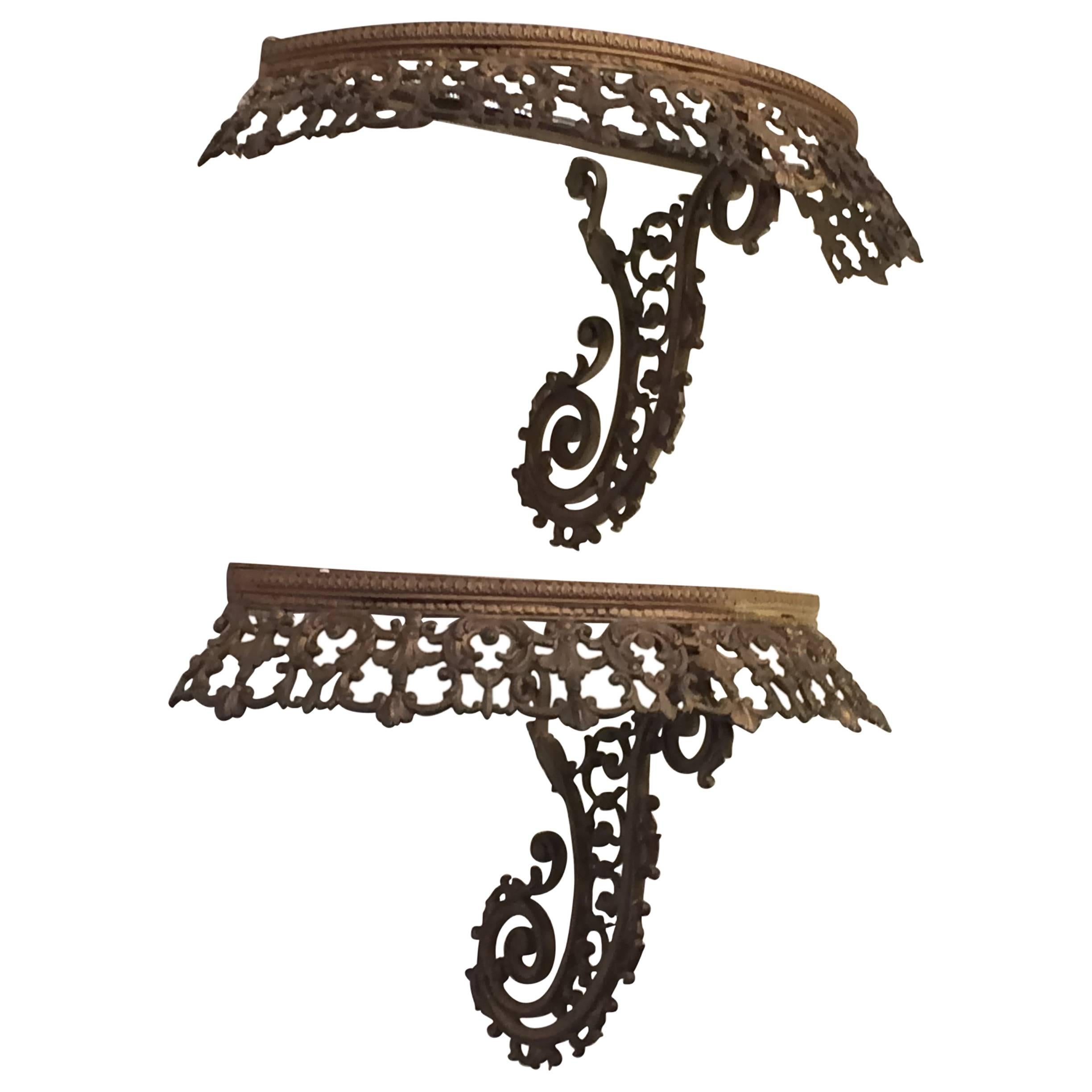 Exquisite Pair of Bronze Wall Brackets For Sale
