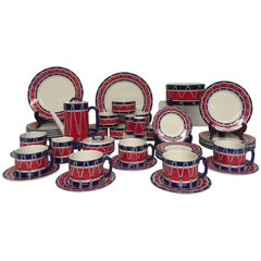 Retro Red White and Blue Mancioli Drum Motiffe Dinnerware