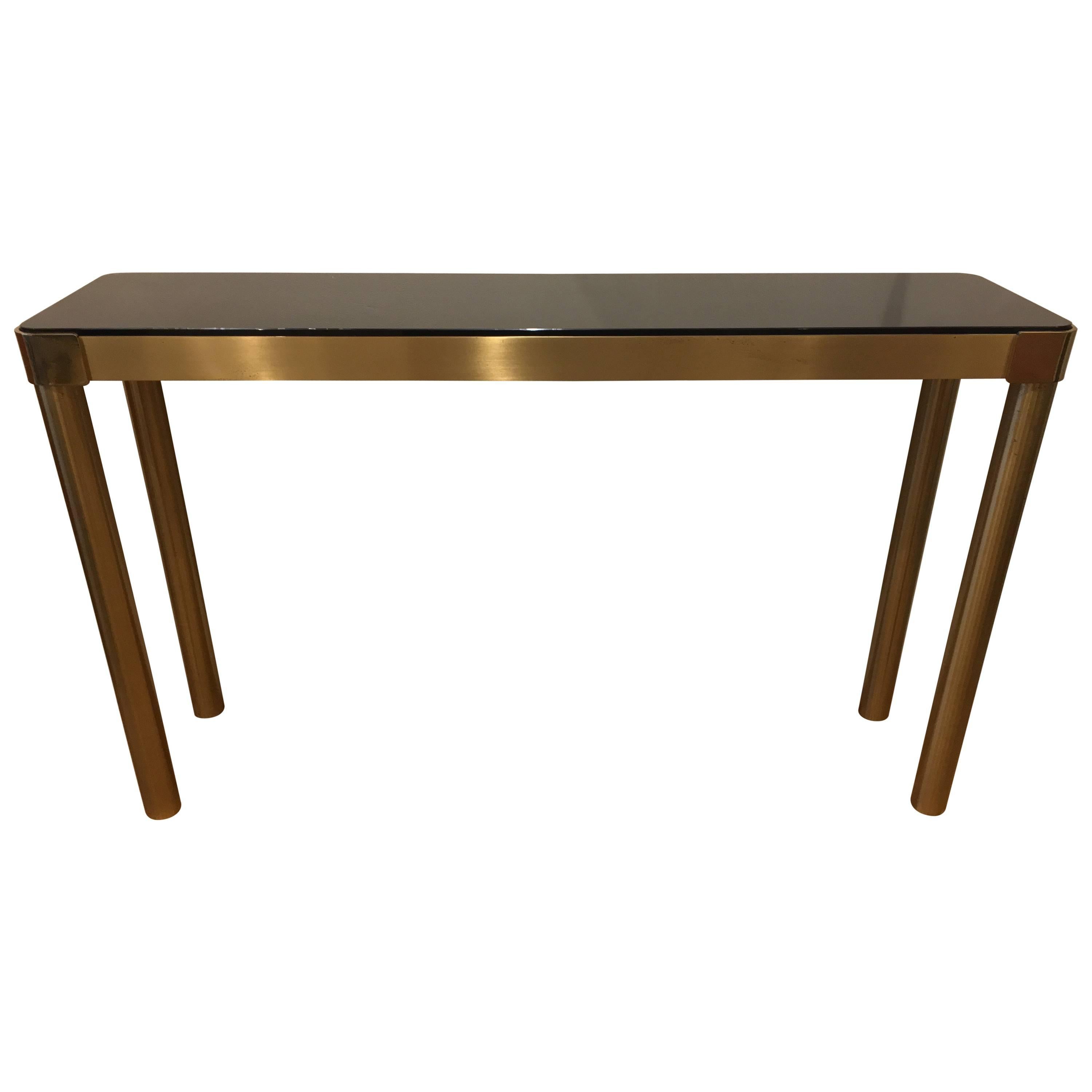 Italian Brass Console with Mirror Top, 1970s For Sale