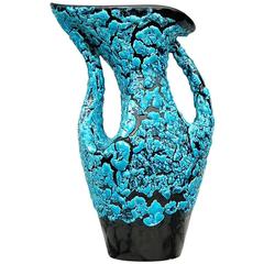Unusual Bright Blue and Black Fat Lava Vase, circa 1950s 11