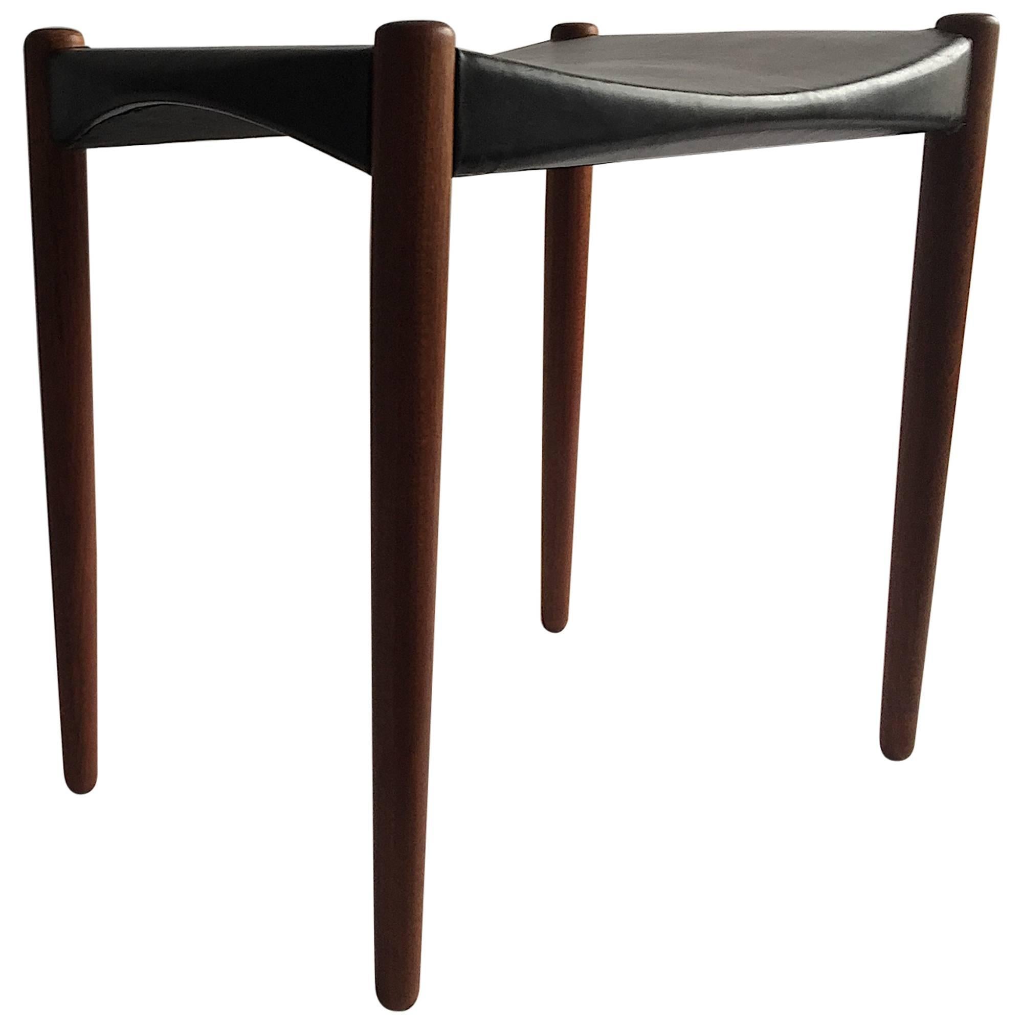 Larsen & Madsen Solid Mahogany Leather Stool from Willy Beck, 1950