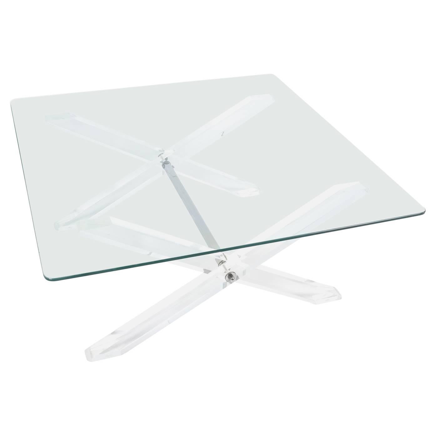 Lucite X-Frame Coffee Table, circa 1970 For Sale