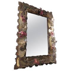 Vintage Brutalist Hammered Metal Wall Mirror in the Style of Silas Seandel 4