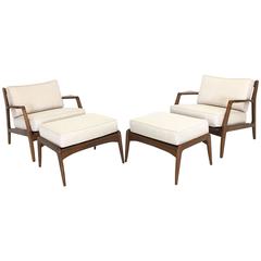 Pair of Kofod Larsen Lounge Chairs with Ottomans