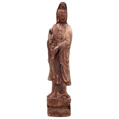 Antique Qing Dynasty Carved Wood Guanyin