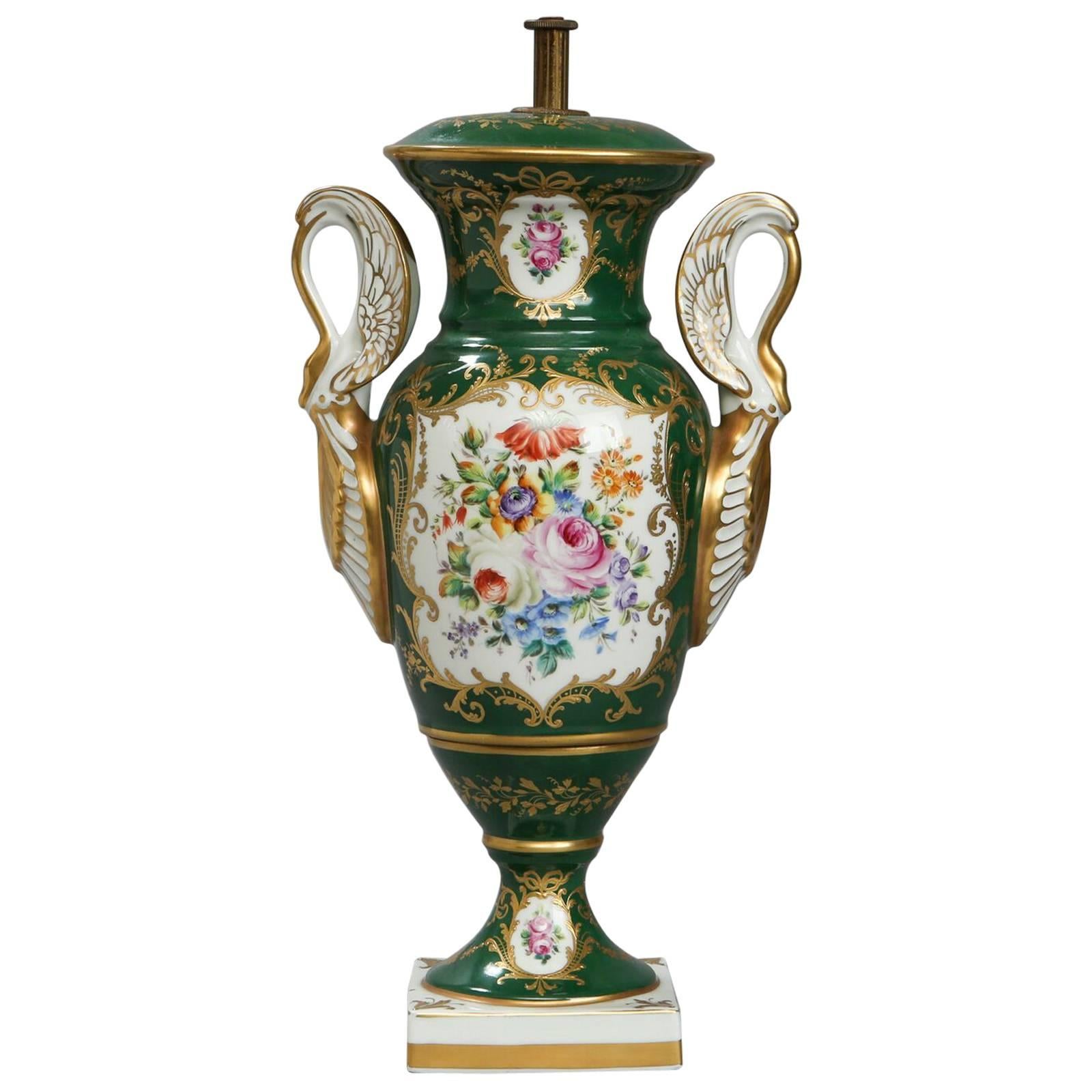 19th Century Paris Porcelain Lidded Green Vase For Sale