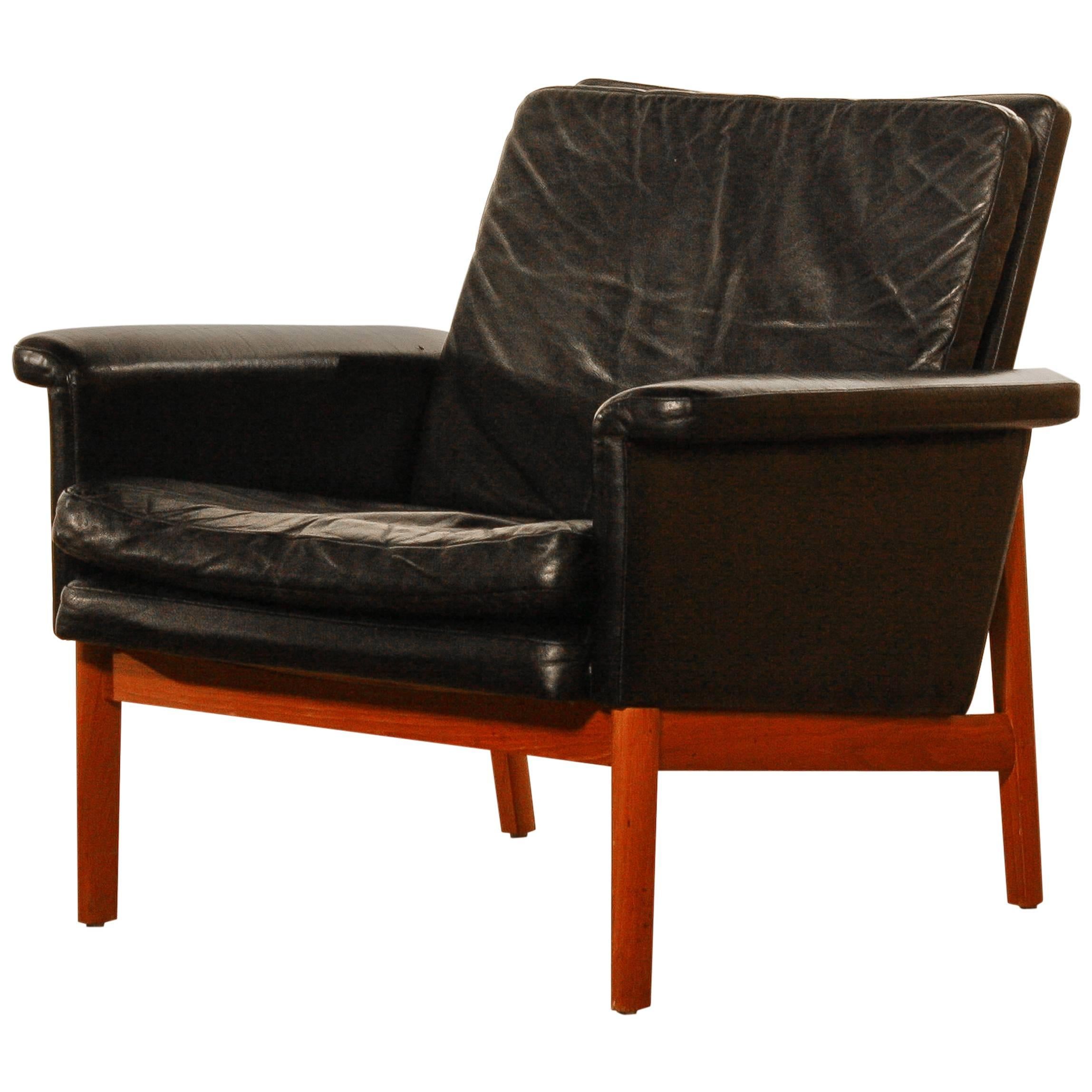 1950s, Lounge Chair 'Jupiter' by Finn Juhl for France & Son, Black Leather