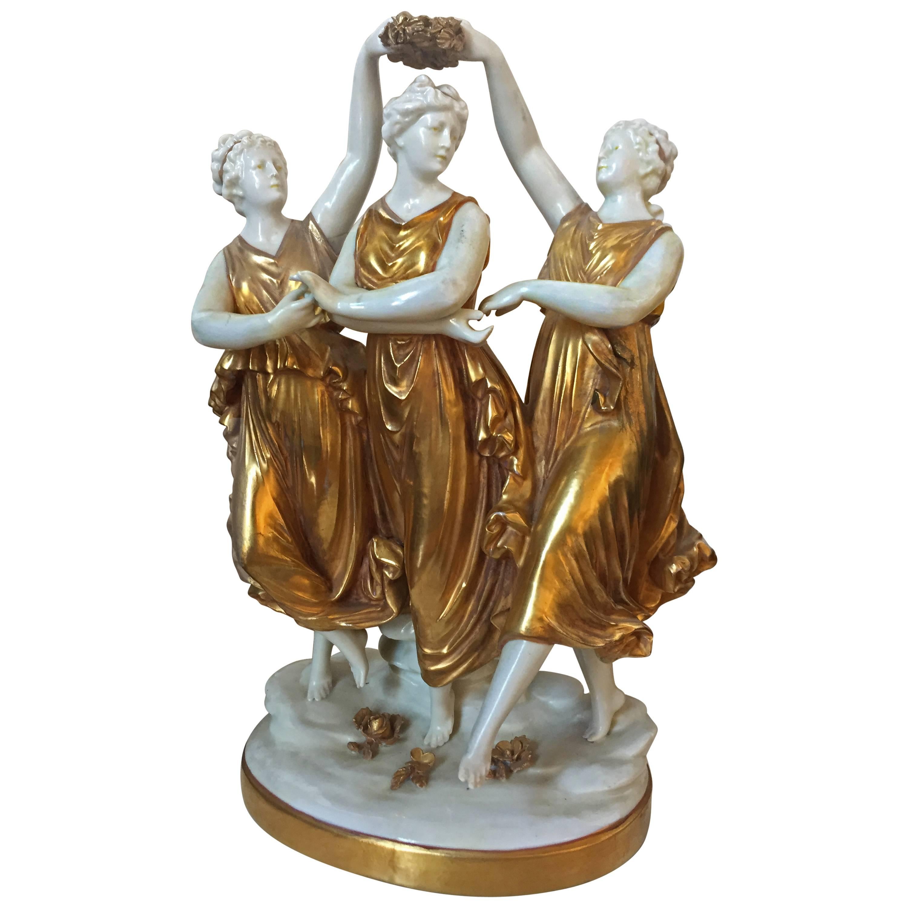 C19th Italian Porcelain Statue of Three Dancing Ladies For Sale