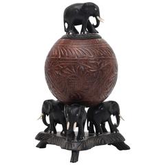 20th Century Carved Coconut Elephant Box