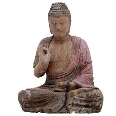 Vintage Carved Polychrome Buddha