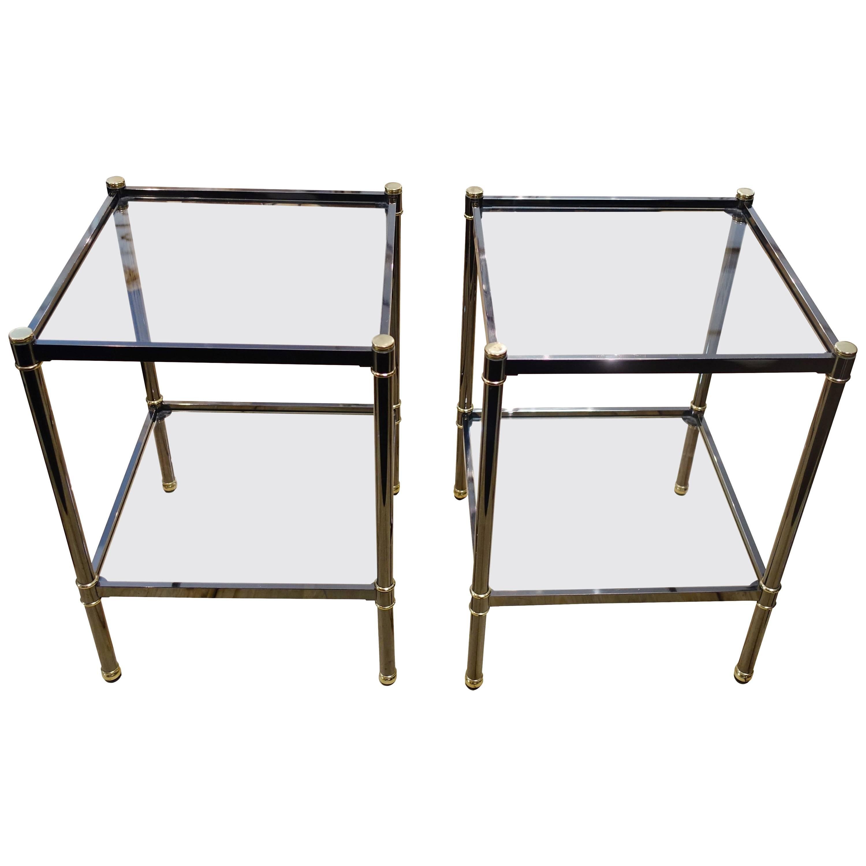 Mid-Century Modern Pair of Square Side Tables, France