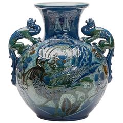 Ch Brannam Dragon Handled Sgraffito Vase, 1908