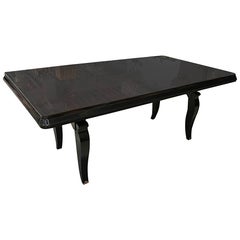 Tavolo da pranzo francese Art Deco con ferramenta in ottone e intarsi spettacolari