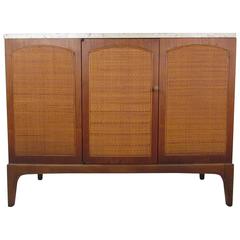 Vintage Mid-Century Credenza With Marble Top and Cane Front