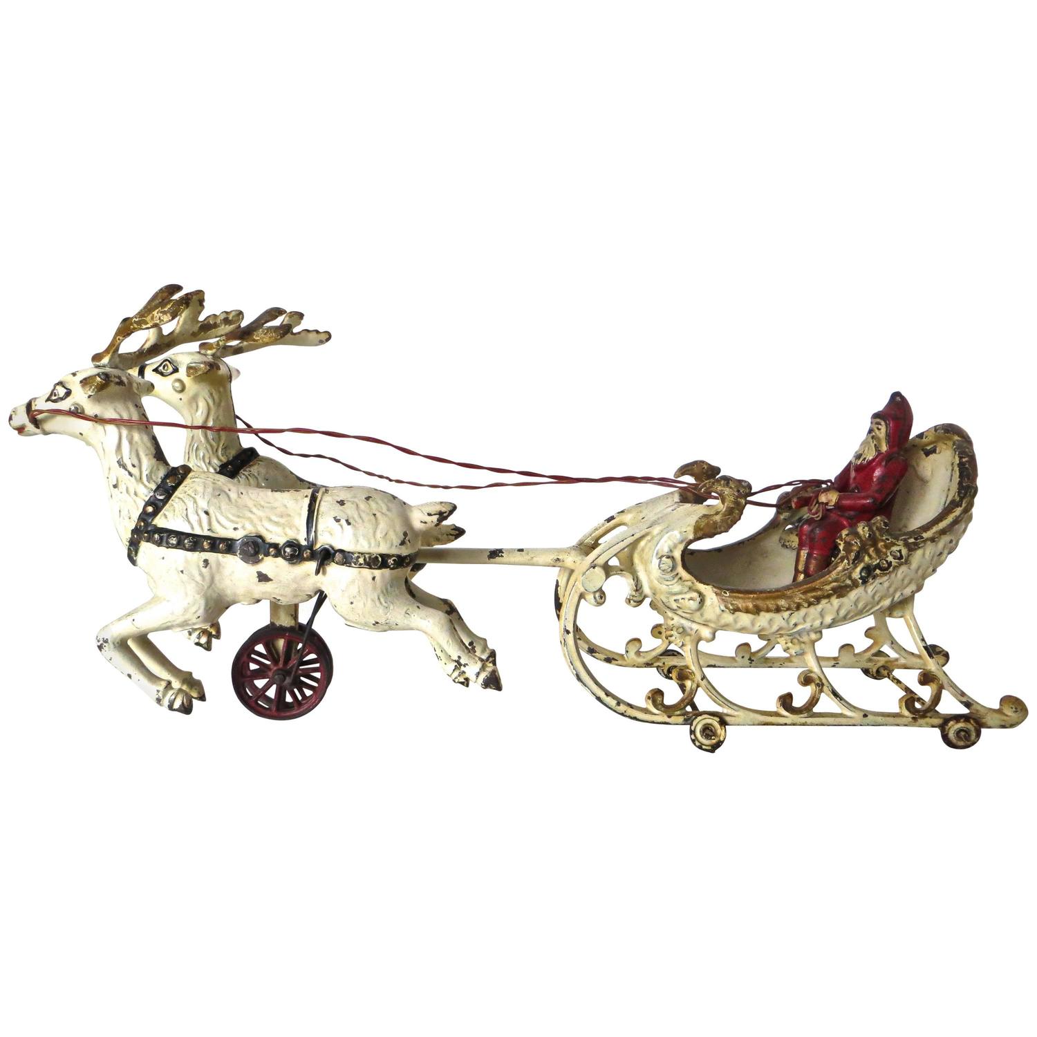 santa in the sleigh with two reindeer by hubley circa santa in the sleigh with two reindeer by hubley circa