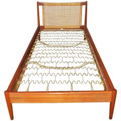 Vintage Børge Mogensen Teak and Cane Single Bed for Søborg Møbelfabrik