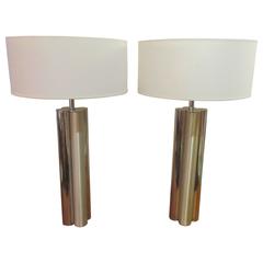 Mutual Sunset Company Pair of Brushed and Polished Chrome Lamp