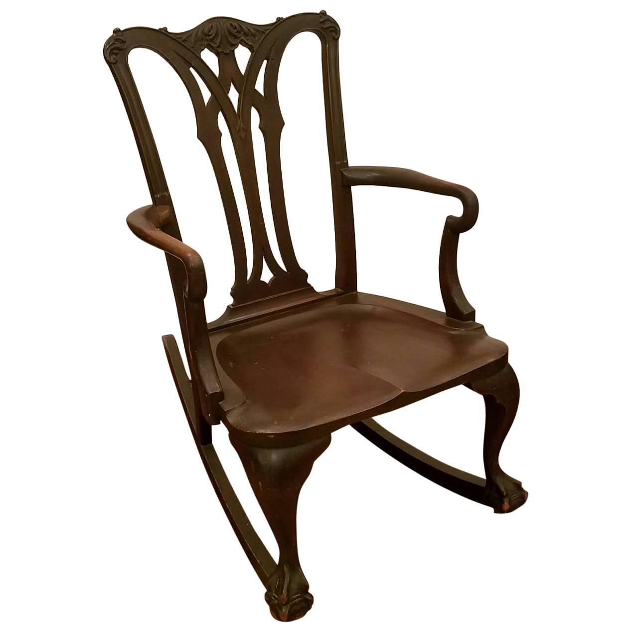 Chippendale Carved Mahogany Rocking Chair For Sale