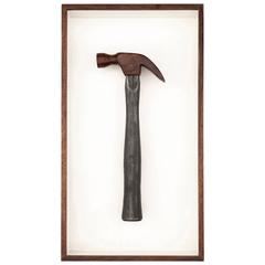 Hand-Carved Walnut and Sand Cast Iron Hammer Framed in Walnut