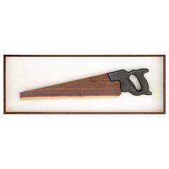 Hand-Carved Walnut and Sand Cast Iron Handsaw Framed in Walnut