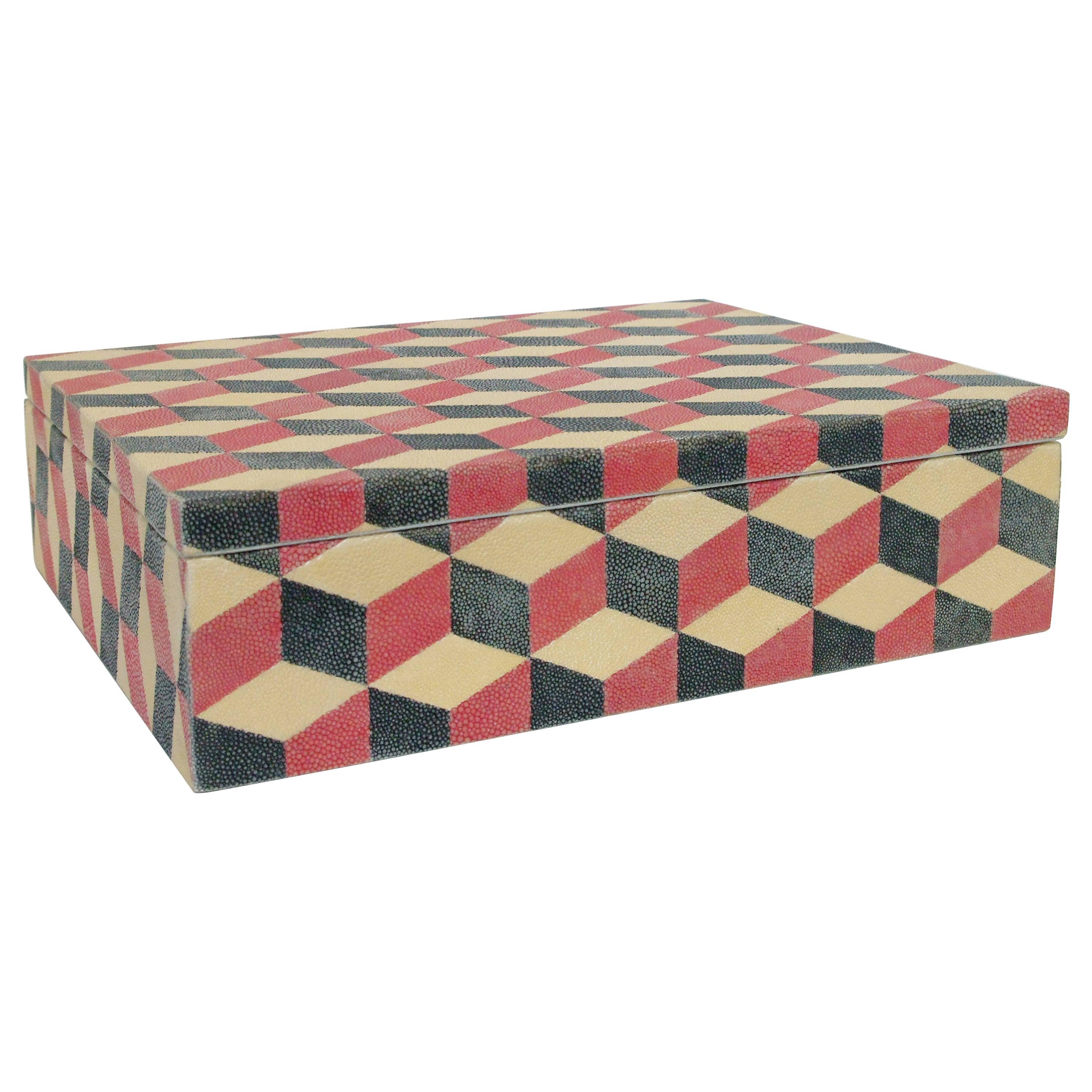 Box with cream, red, and black Shagreen diamond shaped pattern and gray suede interior
Depth: 11 inches / Width: 14.5 inches / Height: 4.5 inches
1 in stock in Palm Springs currently ON SALE for $1,499!!!
Order Reference # : MR58

This piece makes