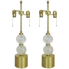 Pair of High Style Brass and Rock Crystal Stone Table Lamp 2